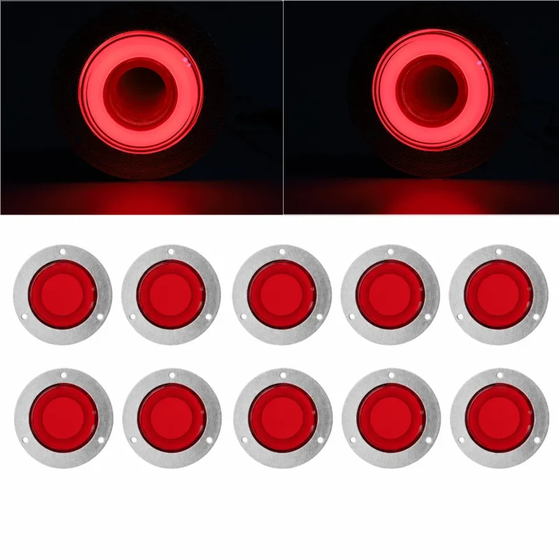 YFD Lighting round red LED marker lights multipack with chrome bezel and 3D illuminated abyss glow