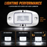 YFD Lighting 4-inch white oval LED marker light with chrome housing featuring low brightness, high brightness and flashing modes with center light-guide illumination.