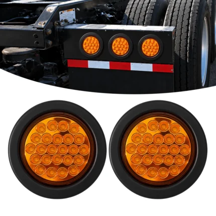 YFD Lights 2-pack 4-inch round amber 24-LED lights with black bezels installed on a semi truck chassis