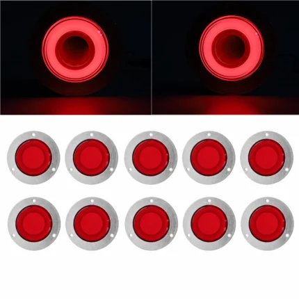YFD Lights round red LED marker lights multipack with chrome bezel and 3D illuminated abyss glow